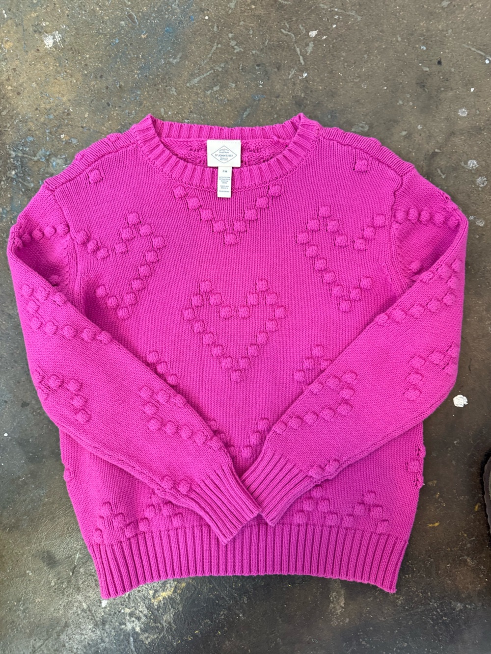 St. John's Bay Bright Magenta Bubble-Heart Crewneck Sweater